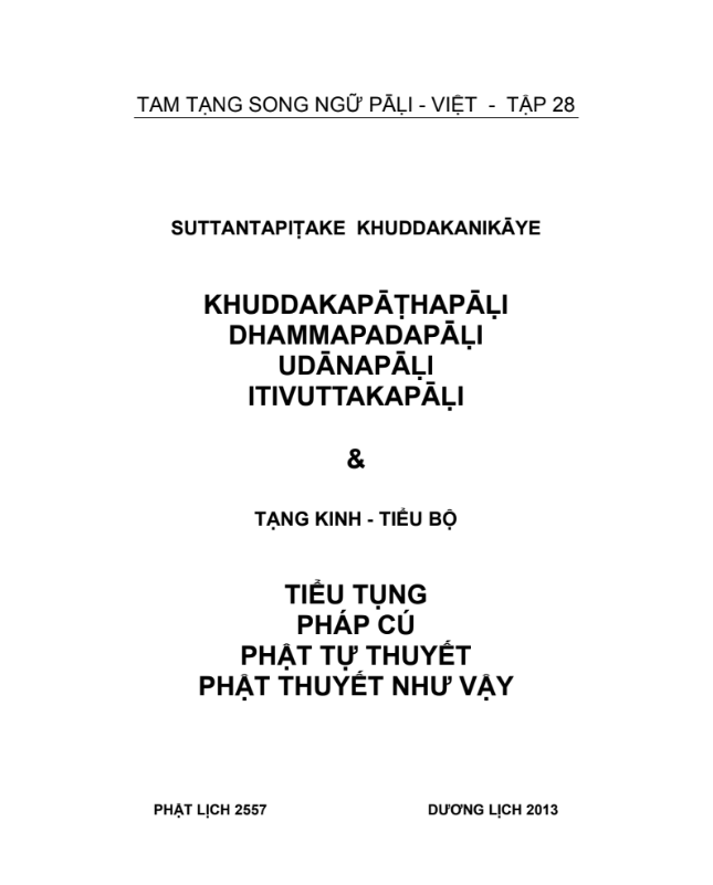 Tiểu Bộ (Tiểu Tụng, Pháp Cú, Phật Tự Thuyết, Phật thuyết như vậy)